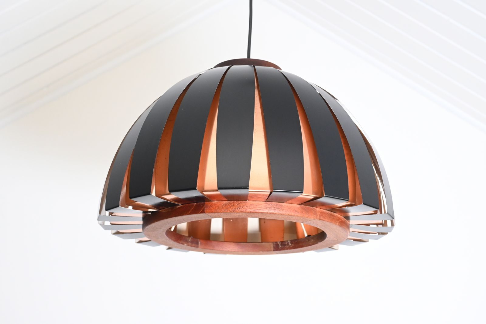 Rare Vintage Fiesta Metal With Wood Pendant / Hanging Lamp By Svend Aage Holm Sørensen, Denmark 1960s photo vintage