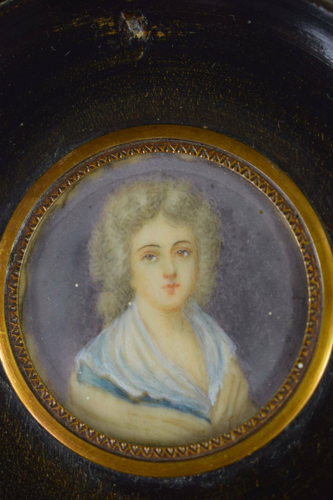 Vintage French Antique Miniature Portrait Woman 19th photo for sale