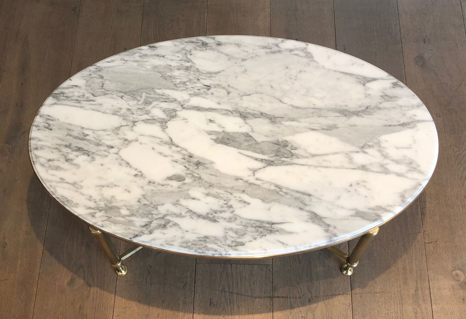 Neoclassical Style Oval Coffee Table In Brass And Carrara Marble Top From Maison Jansen photo 4850.0