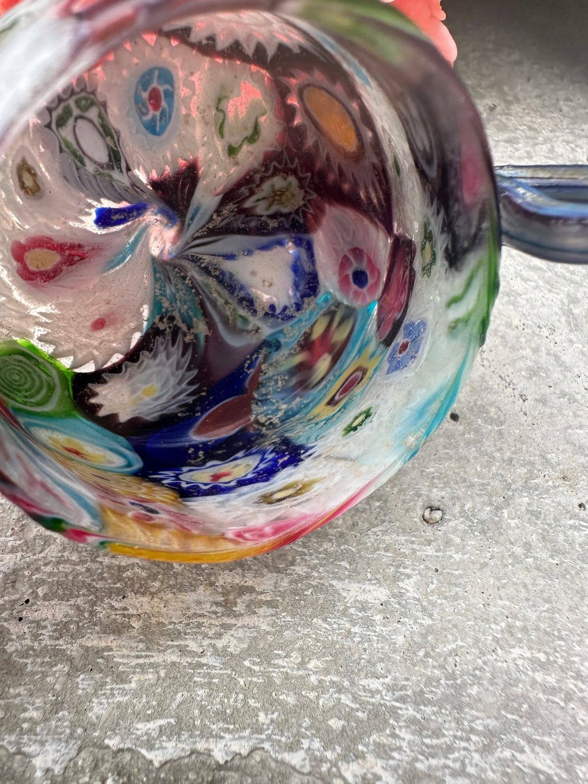 Fratelli Toso Murano Millefiori Miniature Bowl With Handle C.1920, Italian Glass Art photo vintage