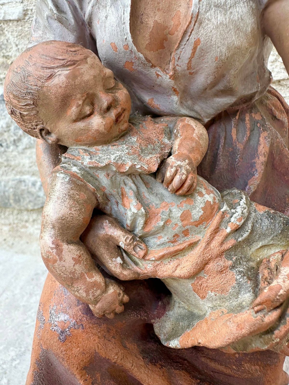 Rare French Antique Motherhood Terracotta Sculpture Of Mother And Baby 19th Century Statue By Joseph Le Guluche photo buy