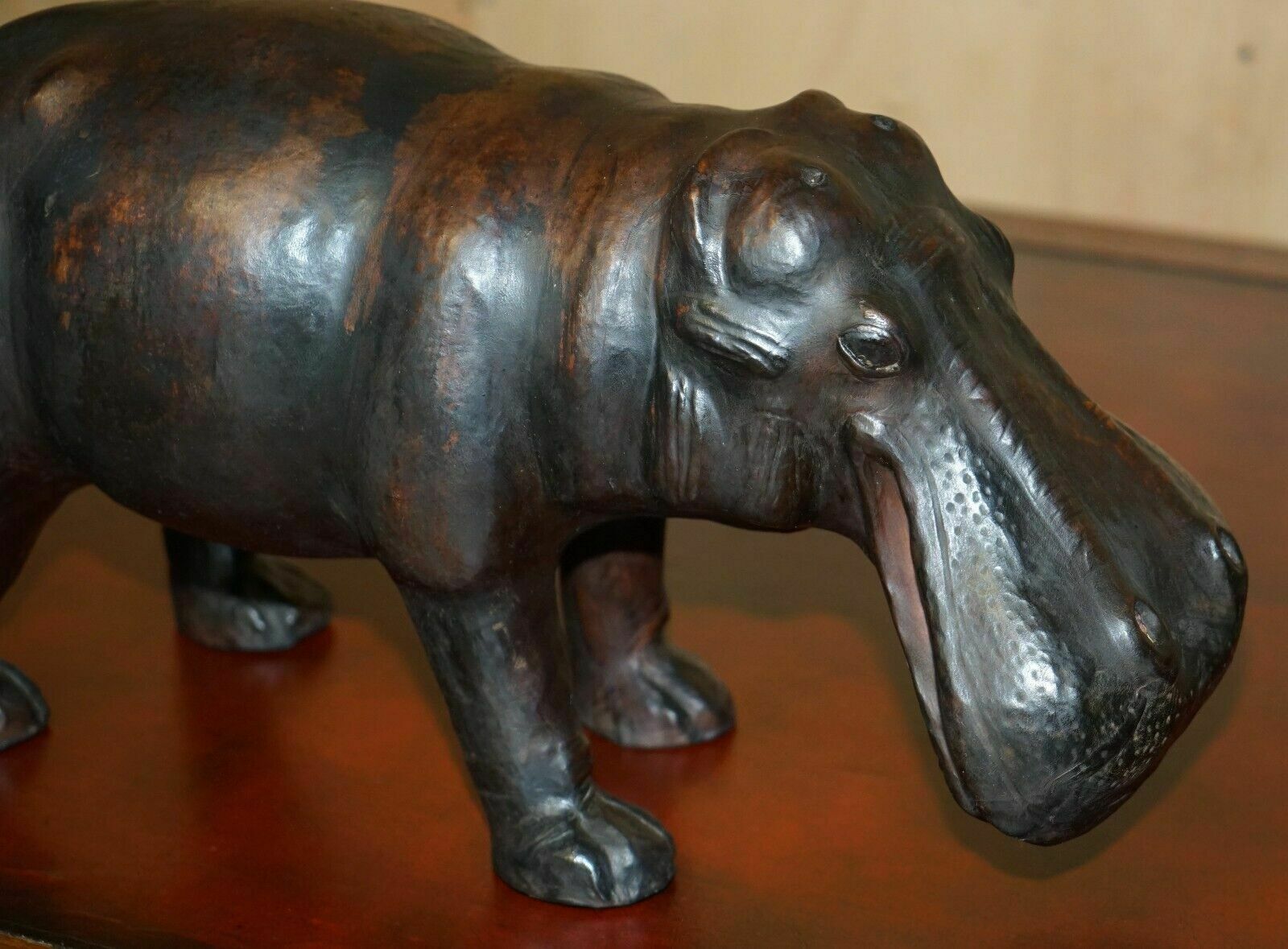 Collectable Liberty's London Omersa Brown Leather Hippopotamus Footstool Hippo photo for sale