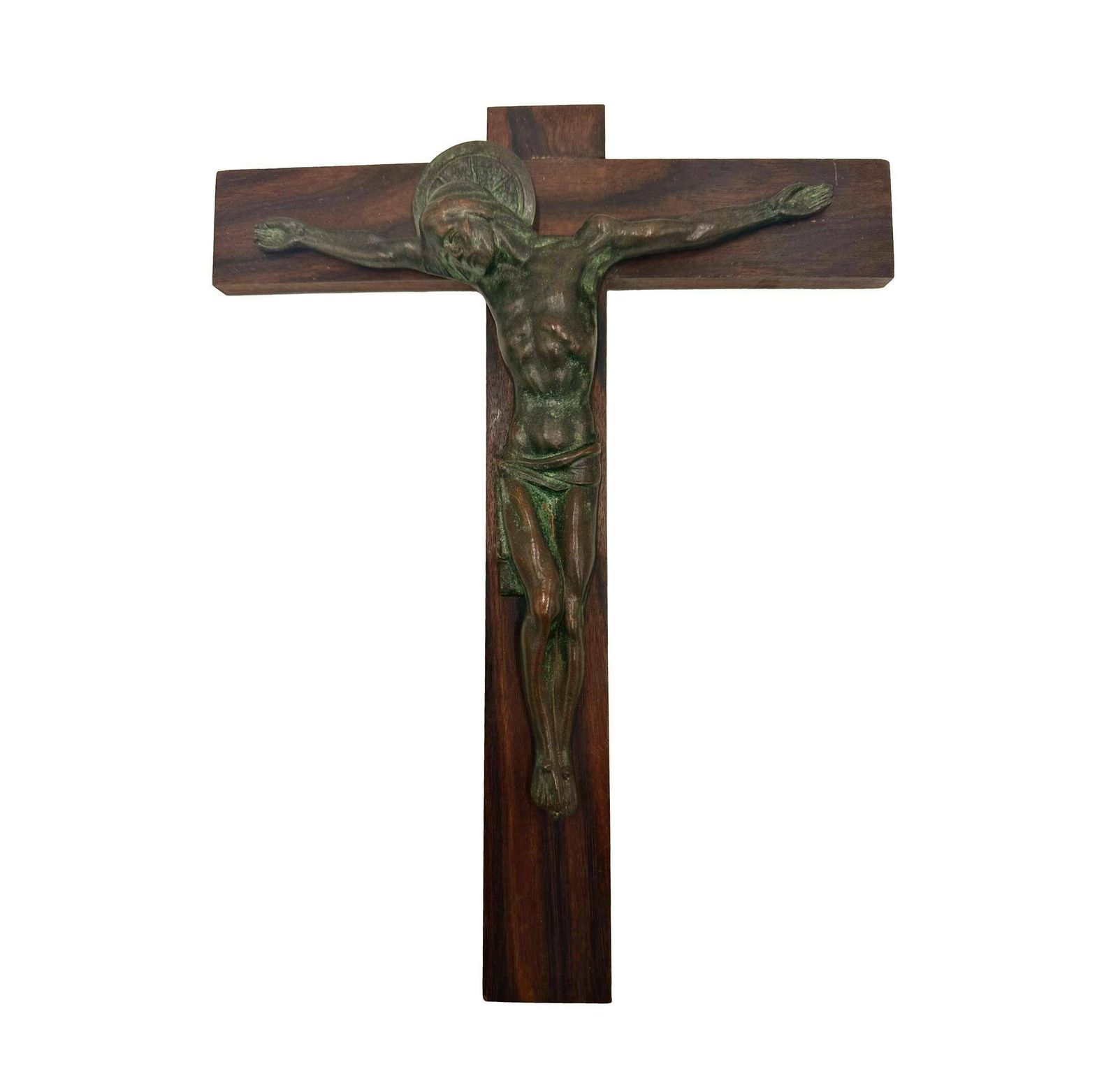 Art Deco Green Bronze And Macassar Ebony Wall Crucifix By Hartmann