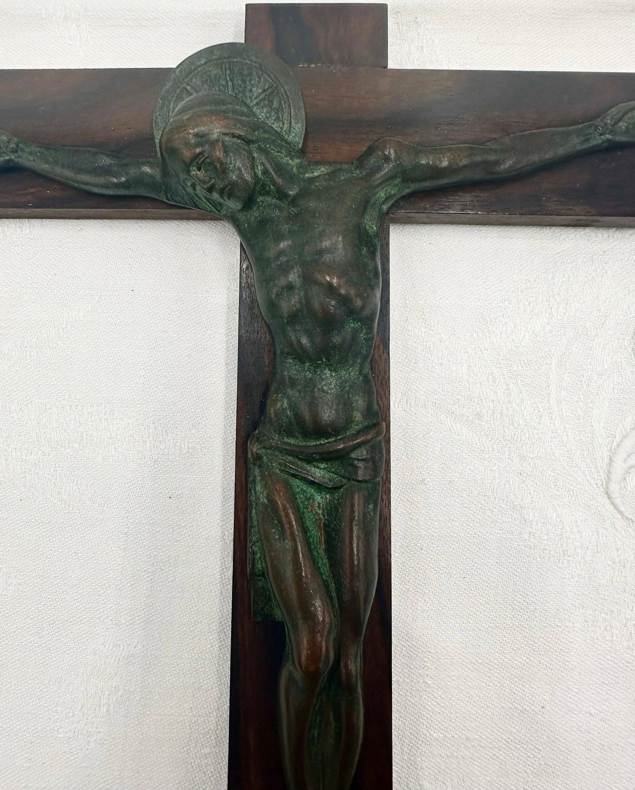 Art Deco Green Bronze And Macassar Ebony Wall Crucifix By Hartmann photo furniture