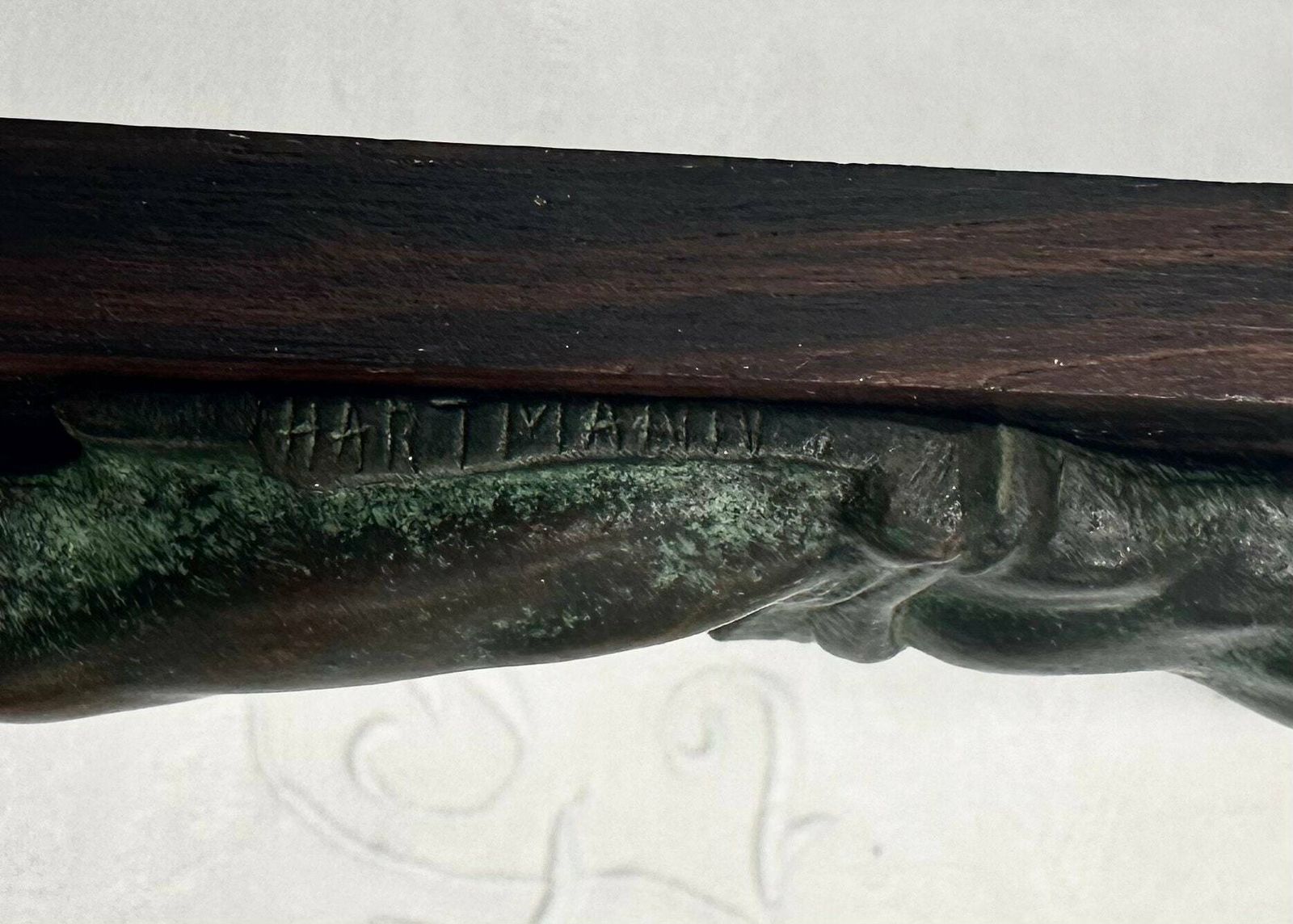 Art Deco Green Bronze And Macassar Ebony Wall Crucifix By Hartmann photo vinterior