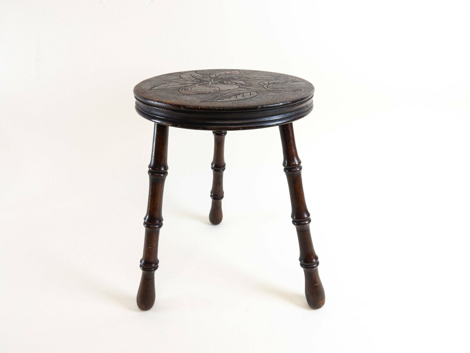 Swiss Wooden Tripod Milking Stool   Ornate Floral Stool Made In Switzerland
