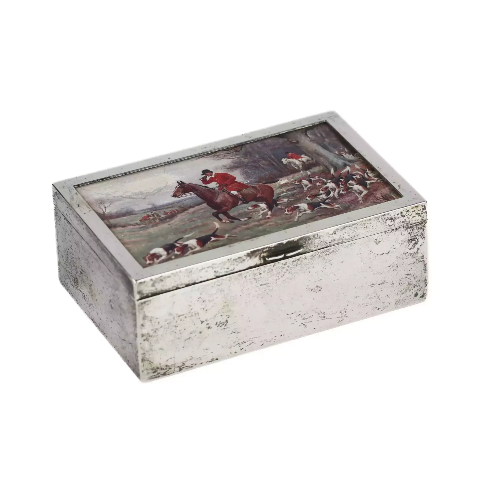 Wooden Box Upholstered With Silver Plated Metal. 20th Century.