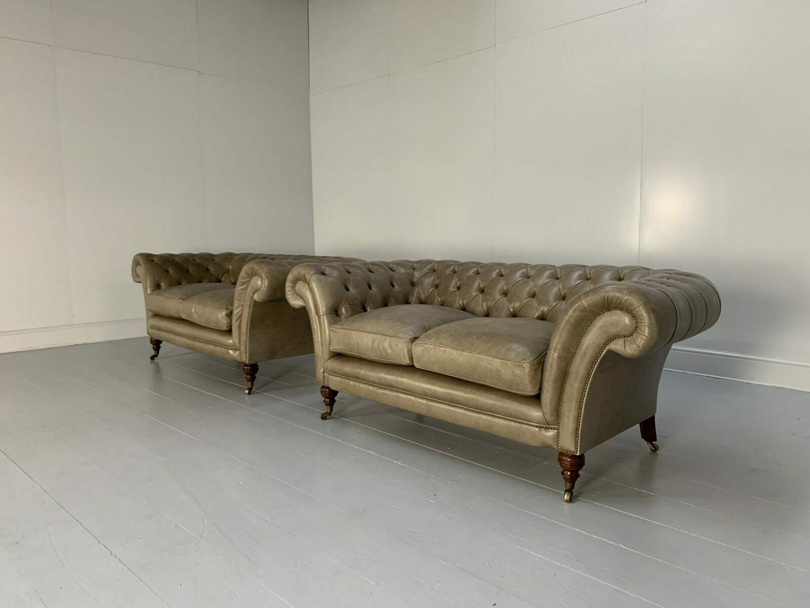 Pair Of Beaumont & Fletcher “Grenville” 2 Seat Chesterfield Sofas – In Grey Leather photo furniture