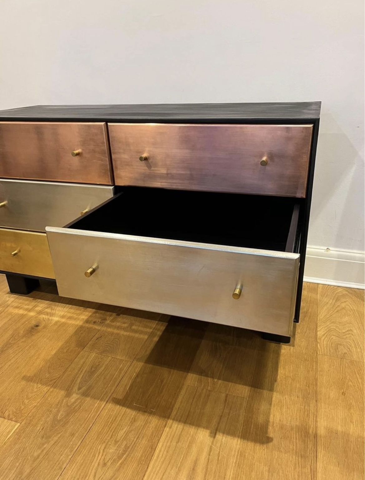 1 Of A Kind, Restored Six Drawer Chest Of Drawers, Brass Clad Drawer Fronts