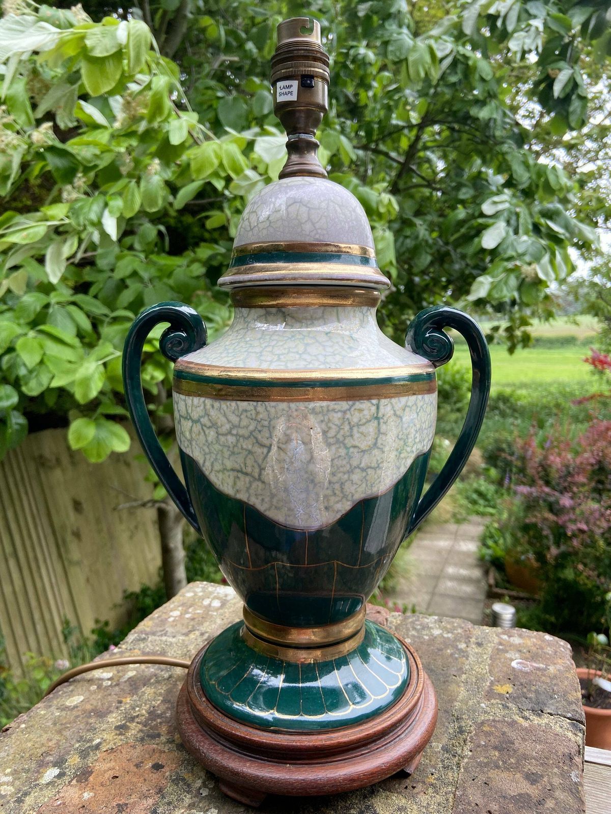 Elegant Vintage Green And Gold Urn Shaped Table Lamp, Working Lamp, Classic Lamp, Table Lamp, Vintage Lamp photo vinterior