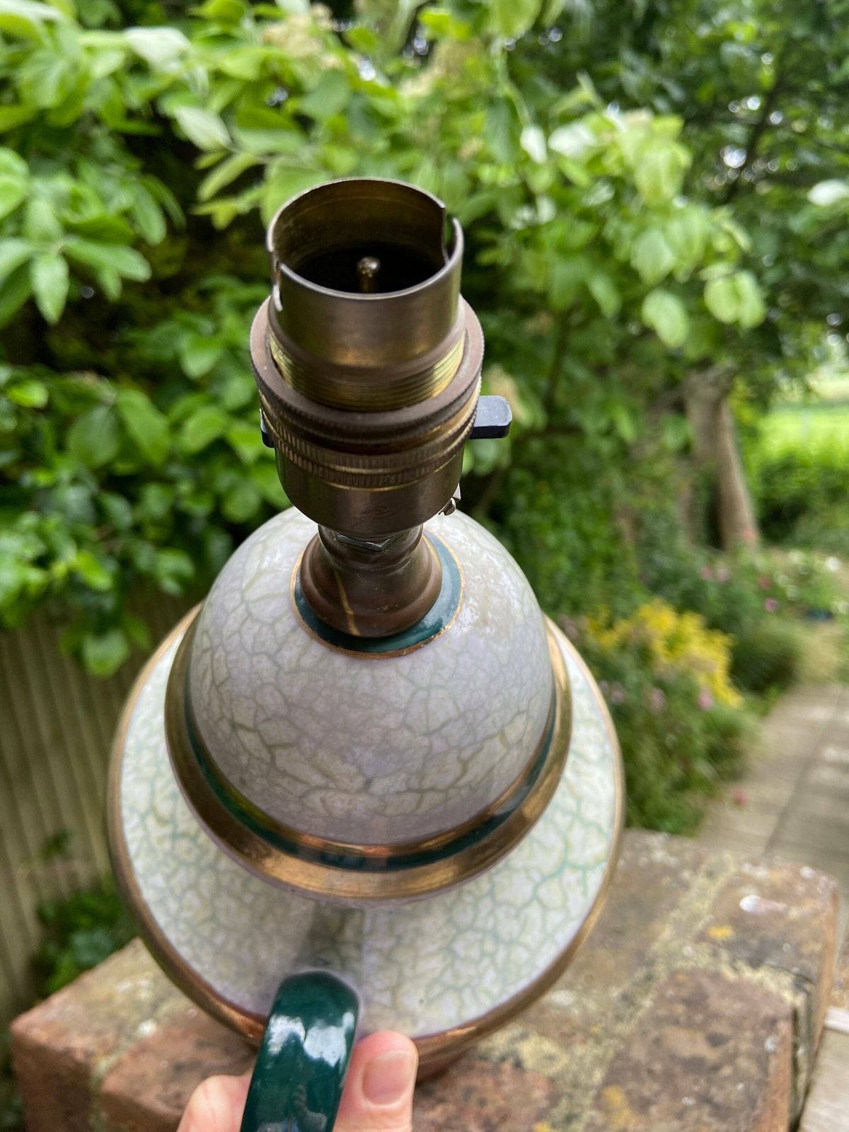 photo furniture Elegant Vintage Green And Gold Urn Shaped Table Lamp, Working Lamp, Classic Lamp, Table Lamp, Vintage Lamp