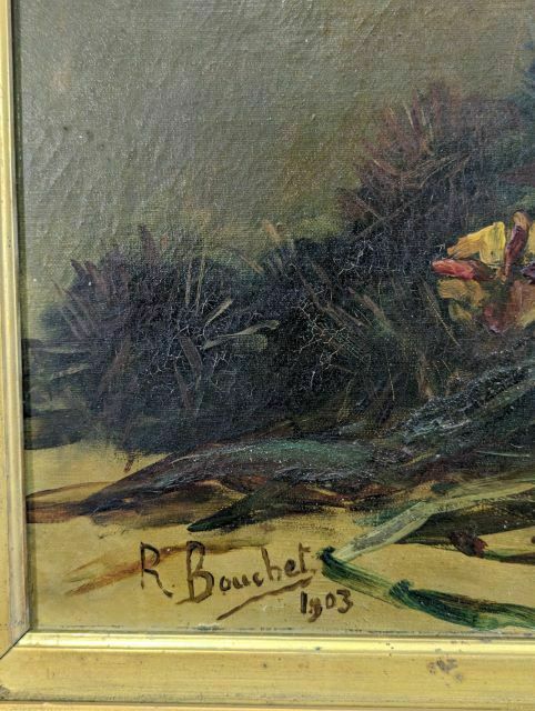 Oil On Canvas Still Life With Sea Urchins And Lemons Signed Bouchet 1903 photo buy