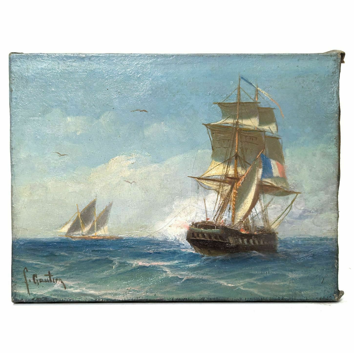 Oil Painting On Canvas Marine By François Gautier (1842 1917)