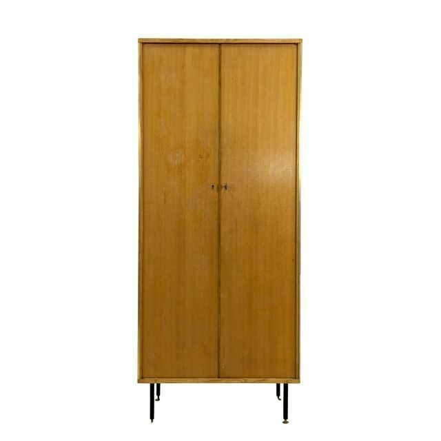 Tall Cabinet 1950 In Oak Veneer With Modular Metal Legs