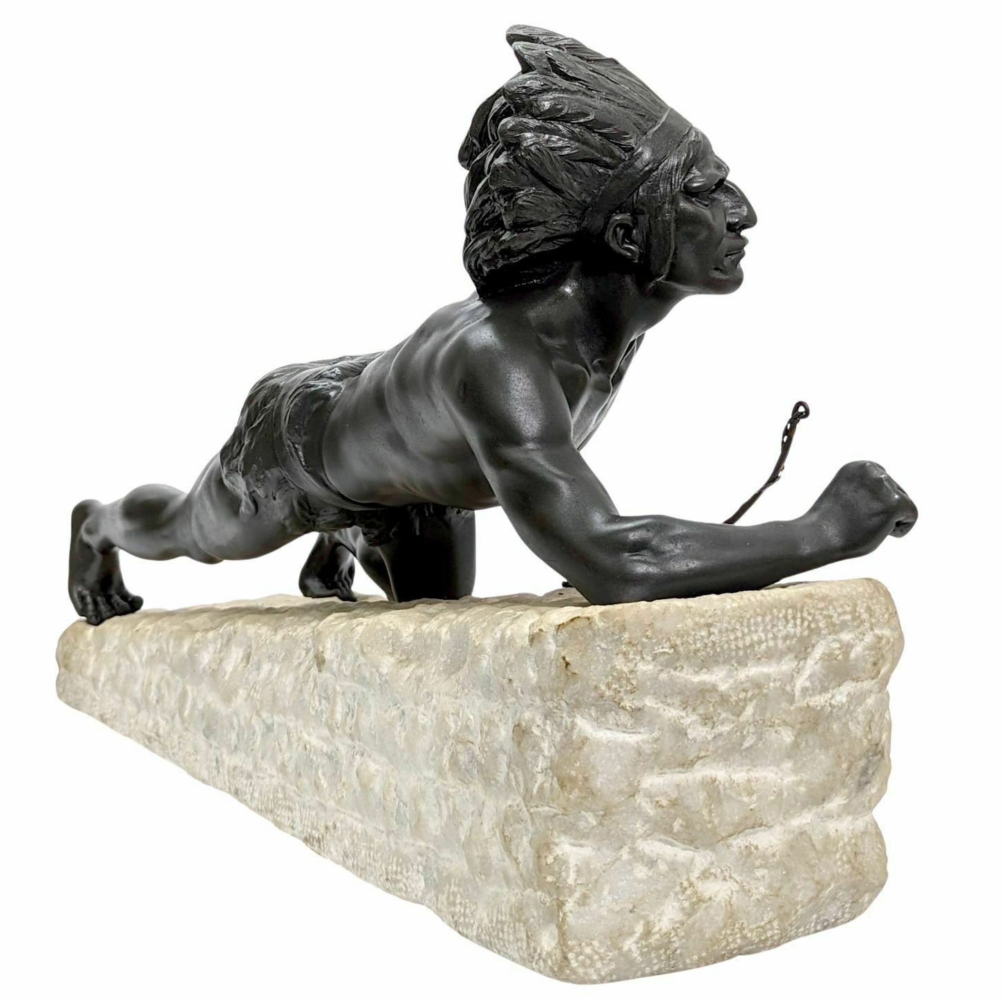 The Indian On The Lookout, 1900 Statue On Natural Terrace photo vintage