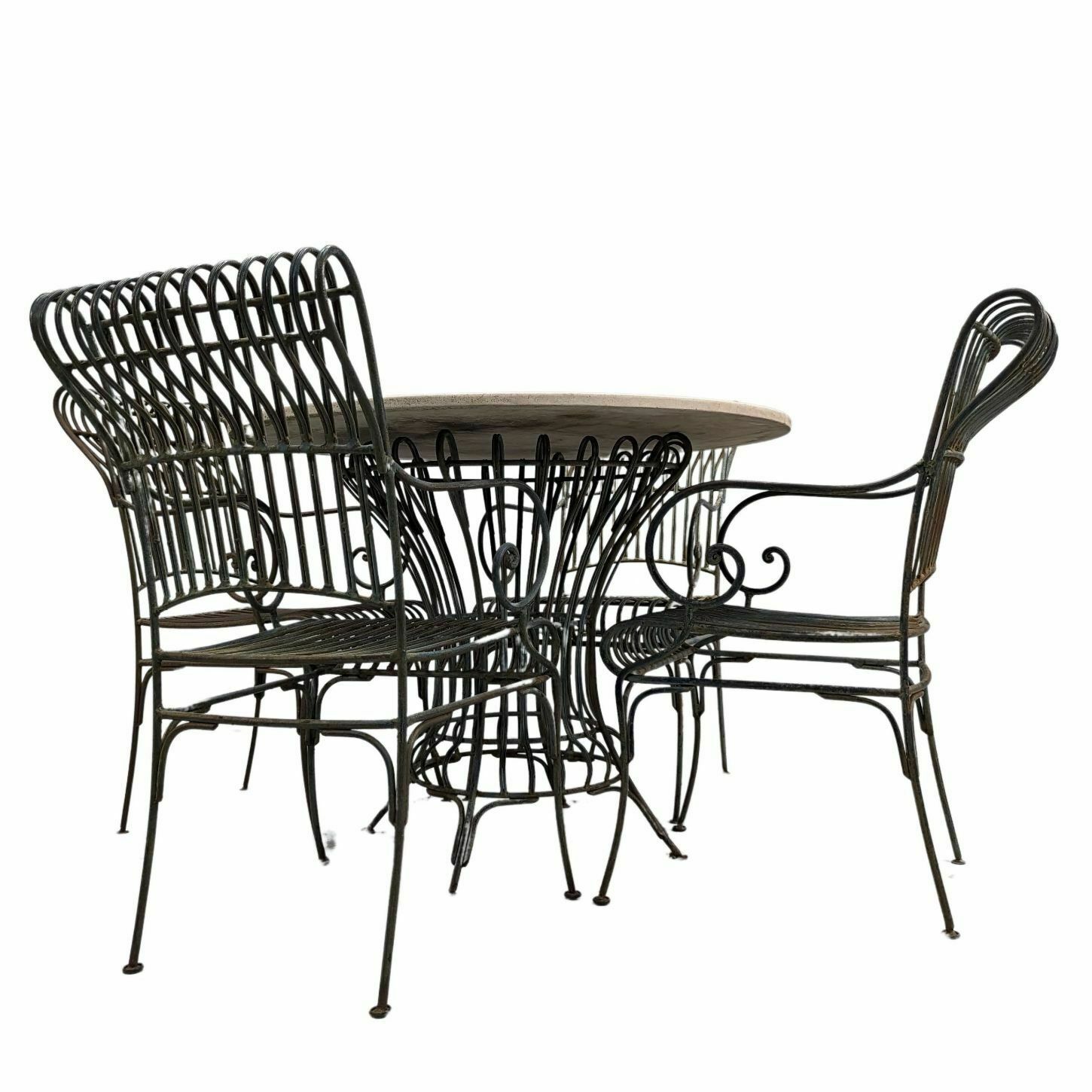 Outdoor Pedestal Table In Wrought Iron And Travertine photo buy