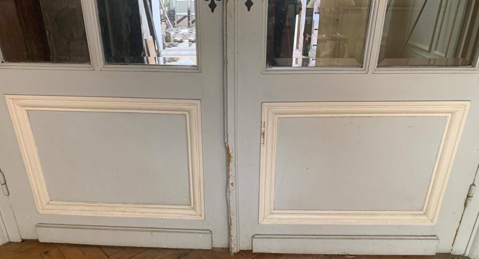 Double Separation Doors With Transom And Beveled Glass 20th Century photo vintage