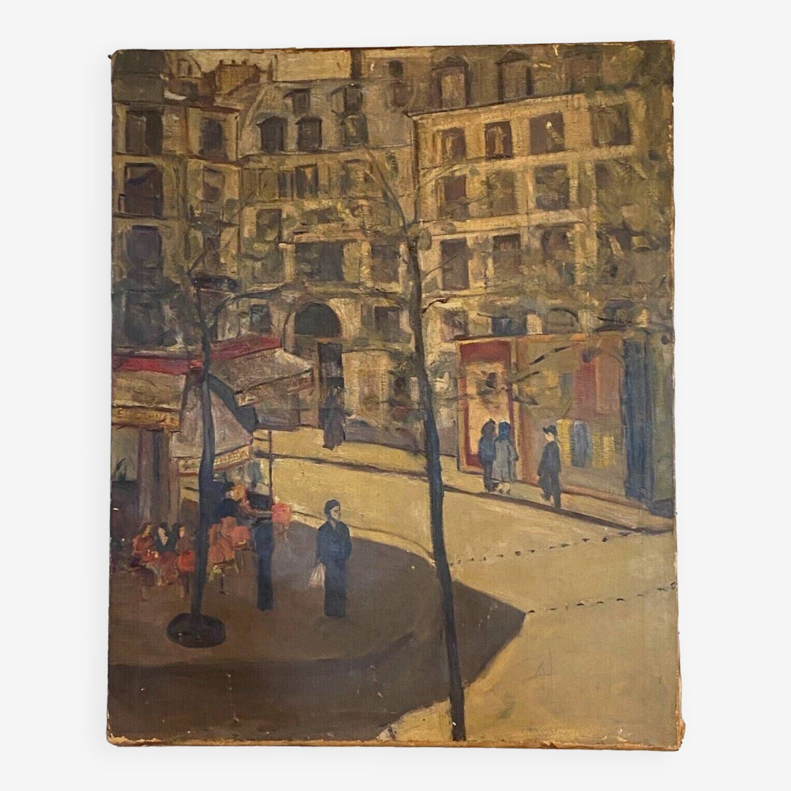 "Animated View Of A Street In Paris" Oil On Canvas 20th Century