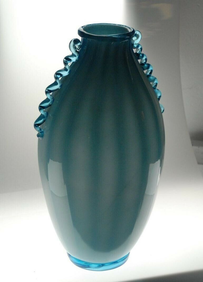 Vase Sfumato, Cirillo Maschio, Attributed Aquamarine With Morisa Murano, 1920s photo vintage