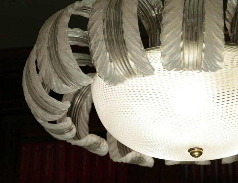 Barovier Et Toso Attributed, 14 Pulegoso Leaves Reticello Bowl, 1940s, Murano photo Lighting