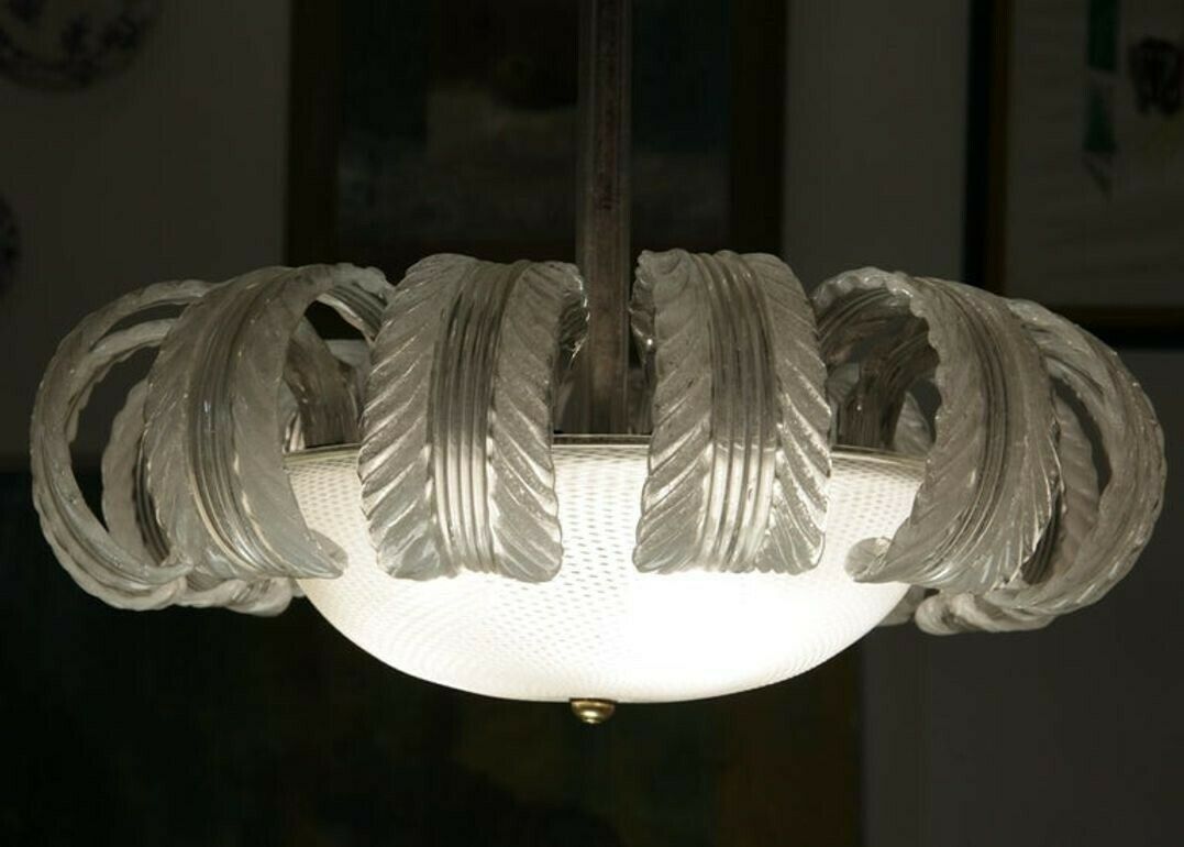 Barovier Et Toso Attributed, 14 Pulegoso Leaves Reticello Bowl, 1940s, Murano photo vinterior