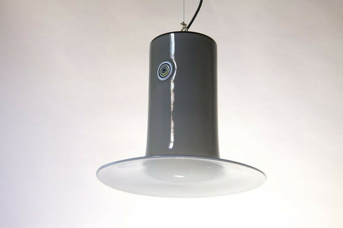 Alessandro Pianon, Vistosi, Murano Glass Gray Cased Lattimo Suspension, Murrina photo vinterior