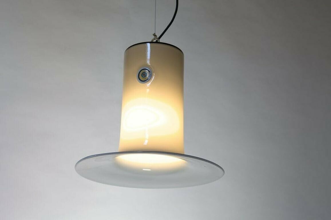 Alessandro Pianon, Vistosi, Murano Glass Gray Cased Lattimo Suspension, Murrina photo buy