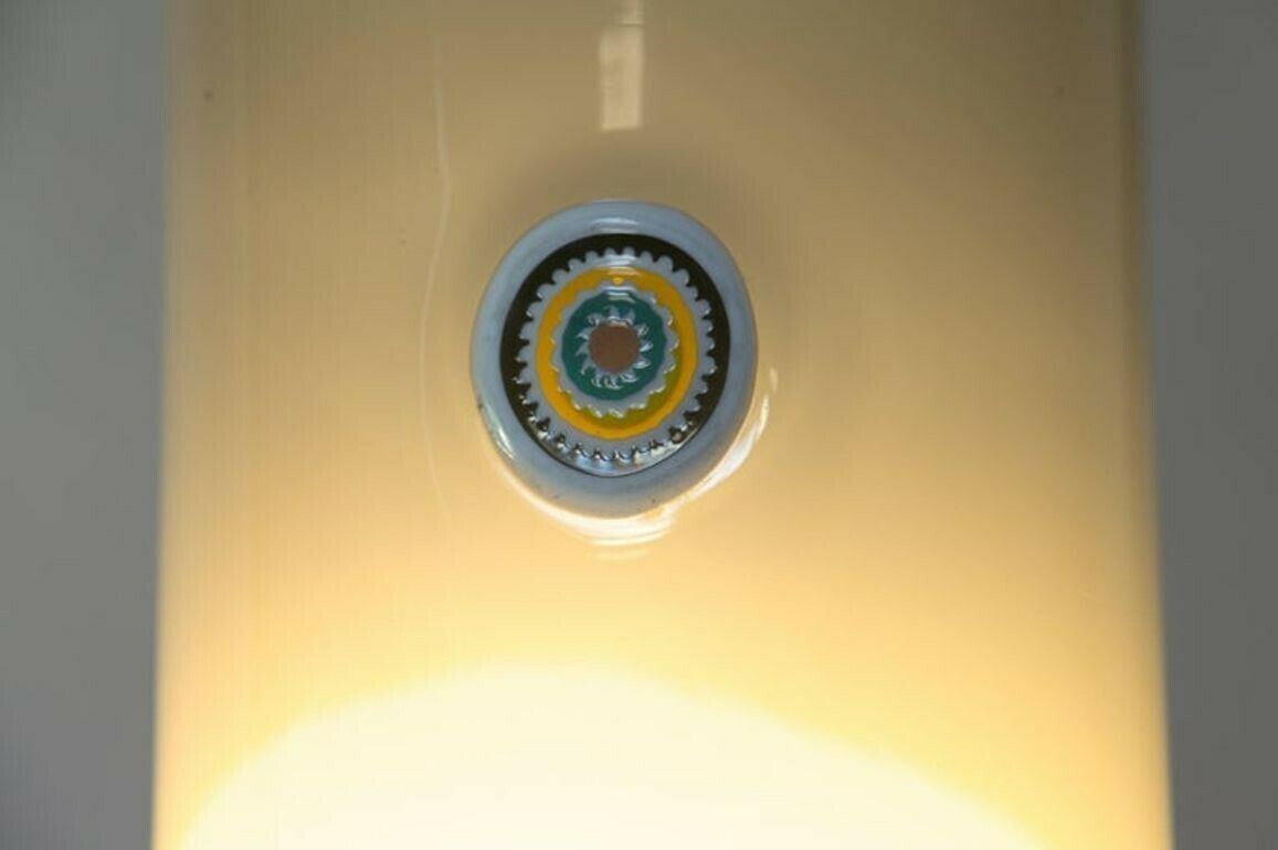 photo vinterior Alessandro Pianon, Vistosi, Murano Glass Gray Cased Lattimo Suspension, Murrina