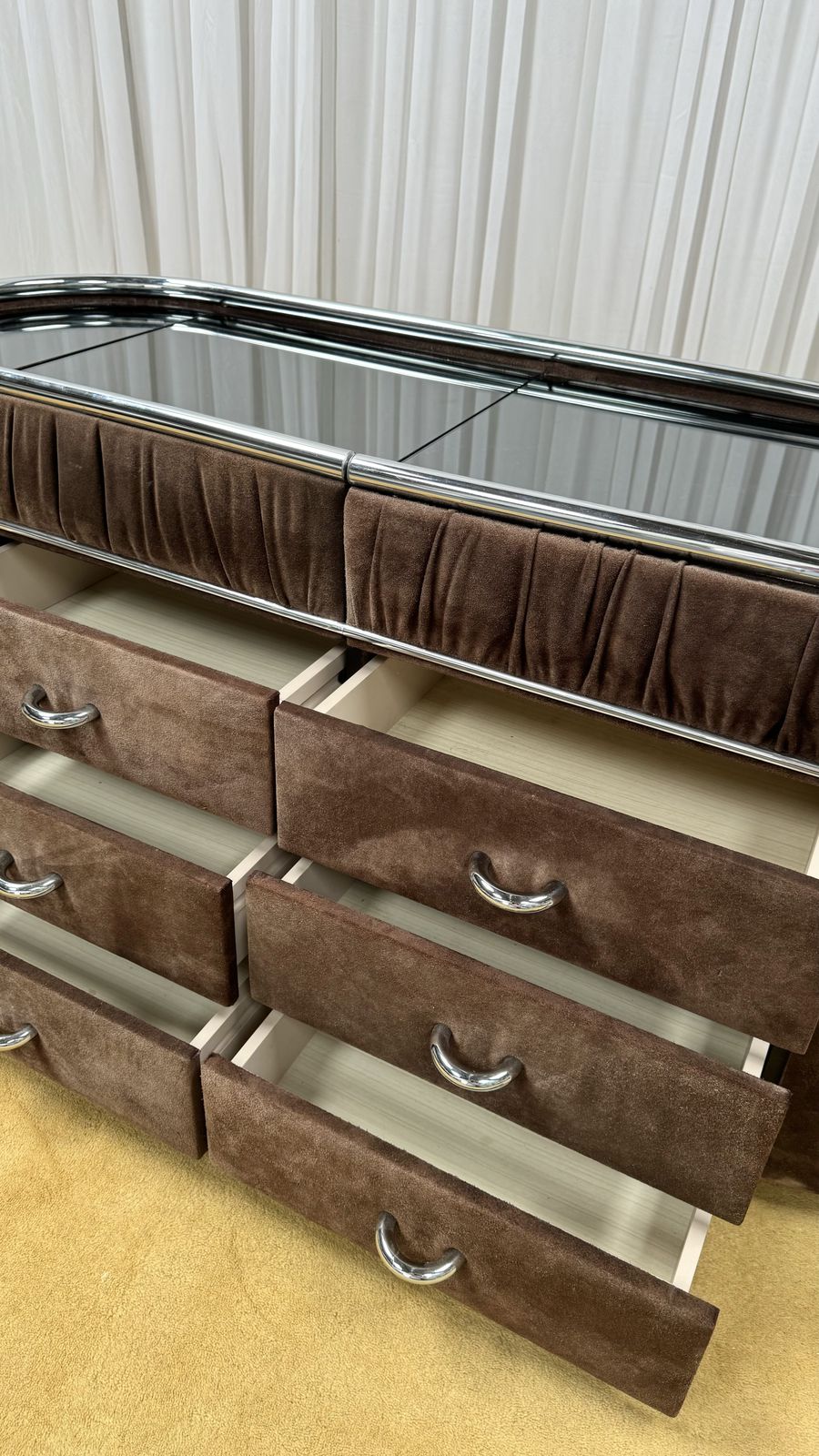 Superb 1970’s Brown Suede Vanity Dresser photo 1450.0
