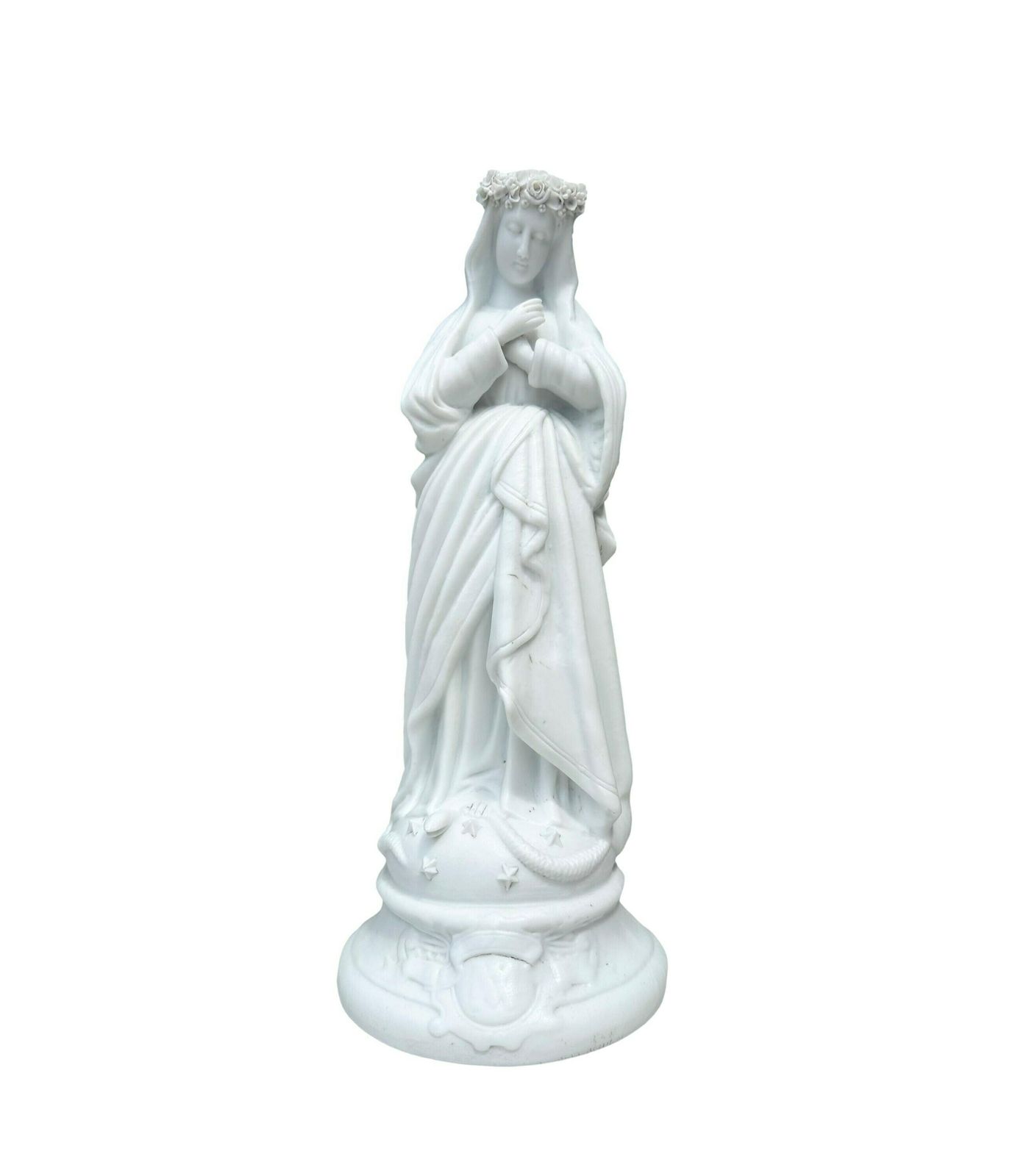 Antique French Marian Statue Of Crowned Virgin Mary Bisque Figurine, Gift For Communion