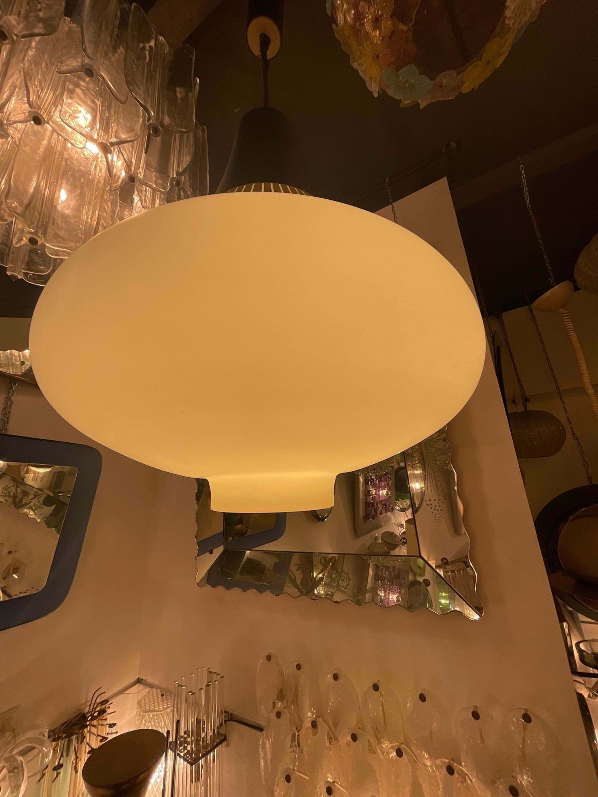 photo furniture Stilnovo   60's Chandelier   3 Stratus Opaline Glass   Made In Itali