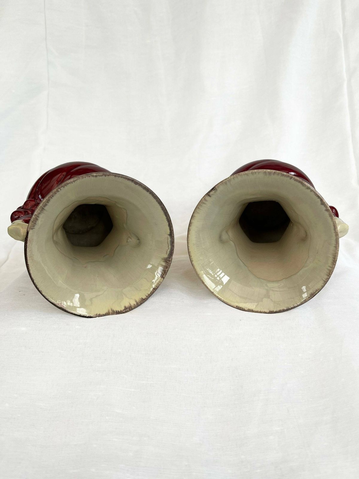 An Attractive Pair Of Mid Century Fat Lava Glaze German Handled Vases photo Home Decor