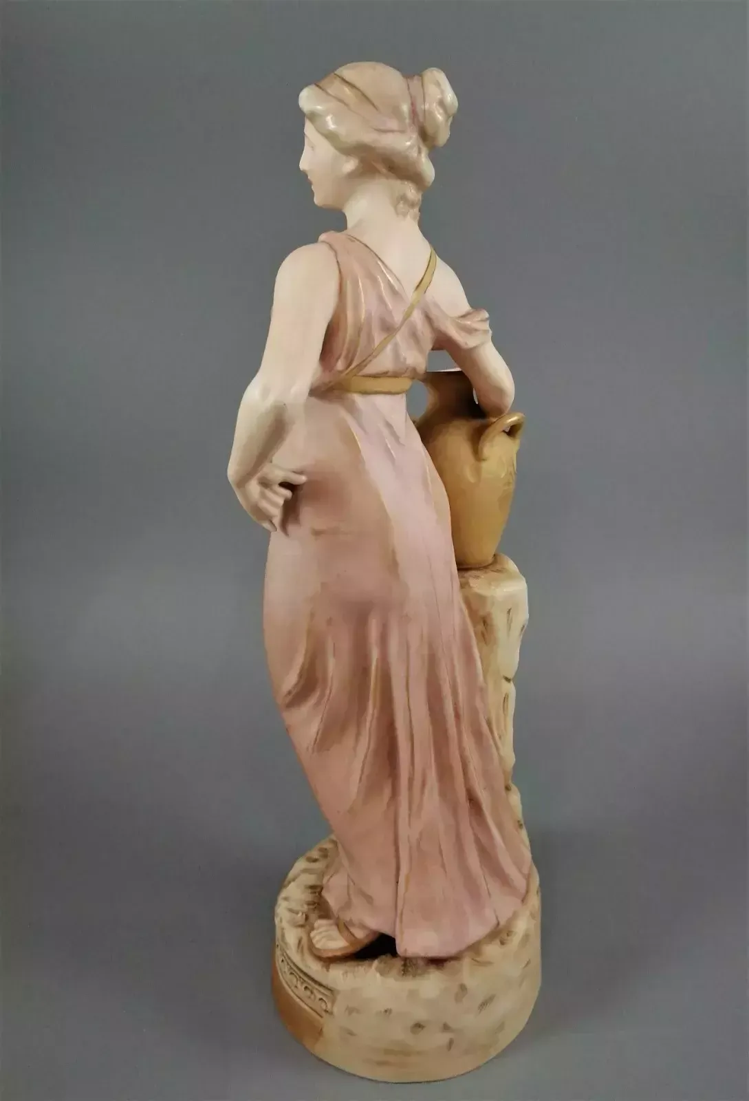 Beautiful Antique Royal Dux Porcelain Figurine Depicting A Lady Holding A Jug. photo for sale