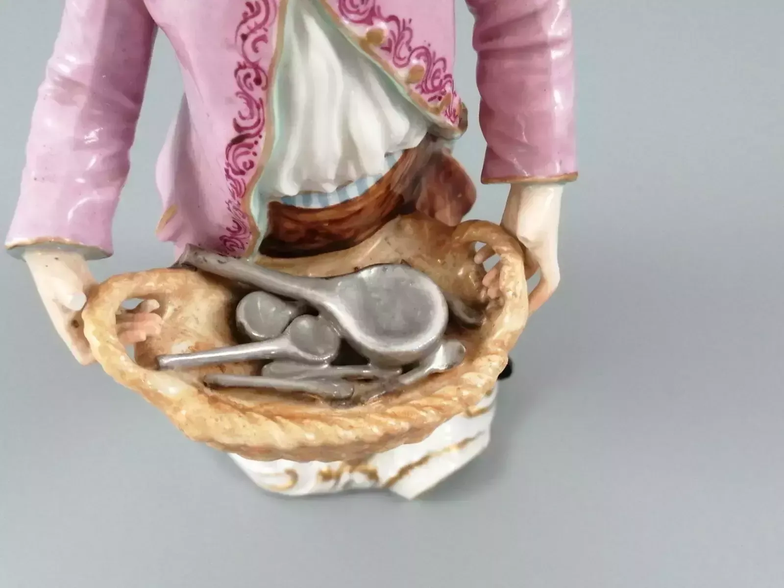 photo furniture Antique Chelsea Porcelain Figurine, “A Spoon Seller”, C. 1758   1769