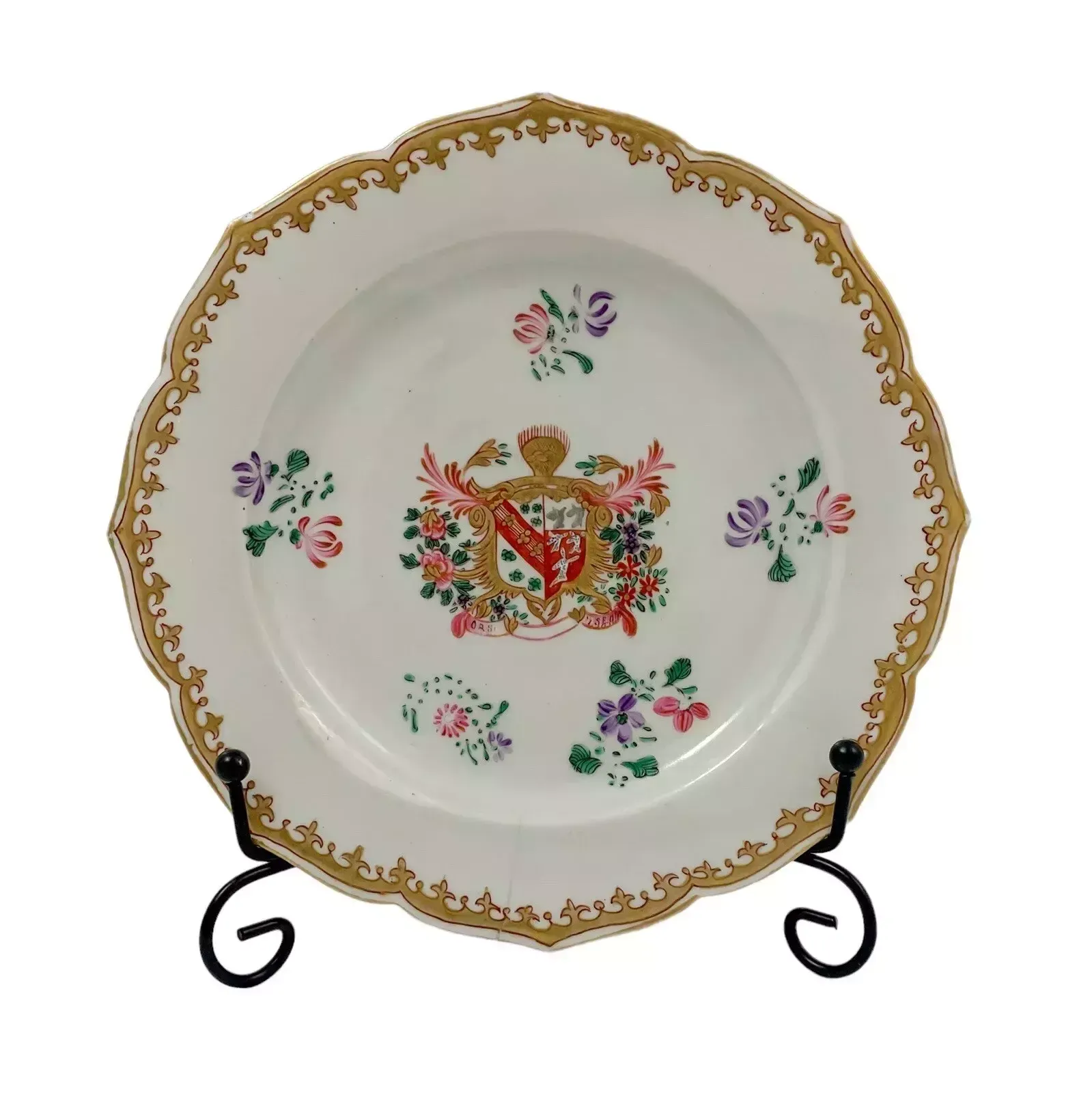 18th Century Porcelain Chinese Export Armorial Plate, Deer/Dogs Coat Of Arms photo for sale