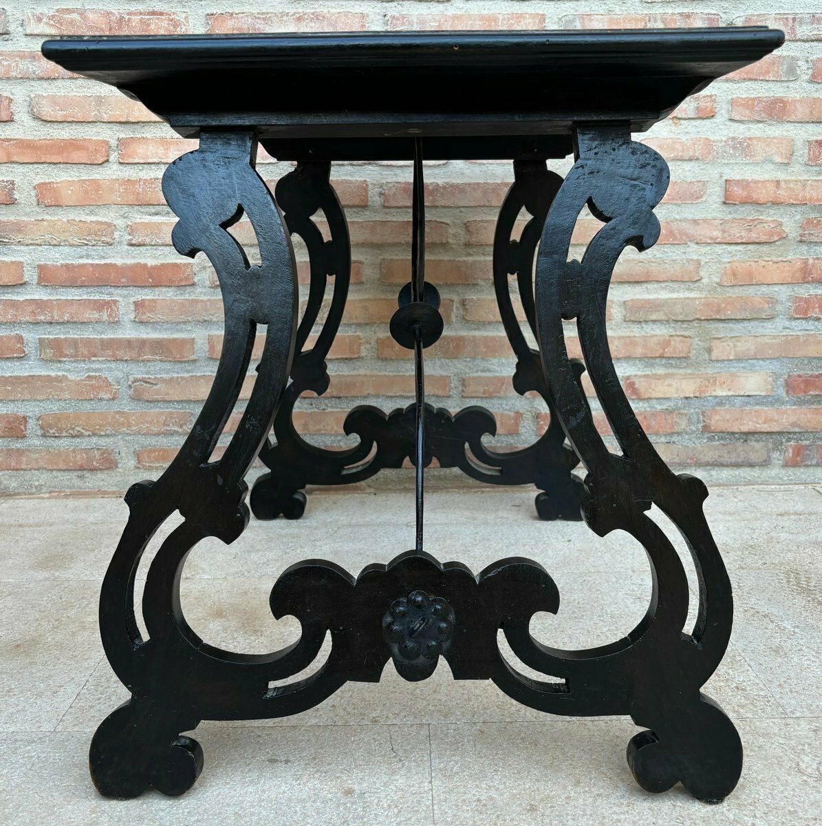 photo for sale Spanish Baroque Side Table With Lyre Legs And Marquetry Top, 1850