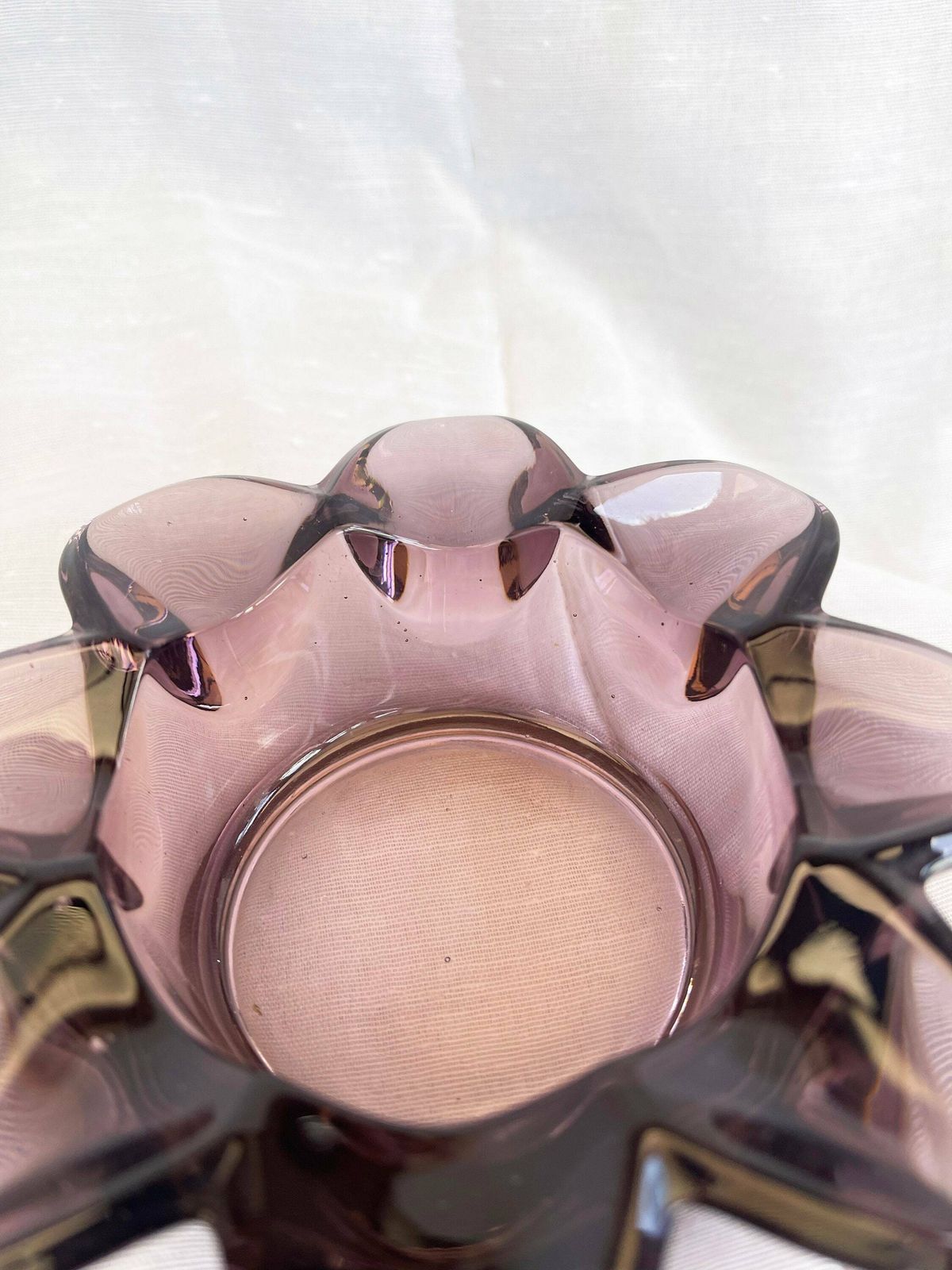 photo furniture Sklo Union Czech Vintage Art Glass 1962. Amethyst Stylised Flower Design Glass Bowl
