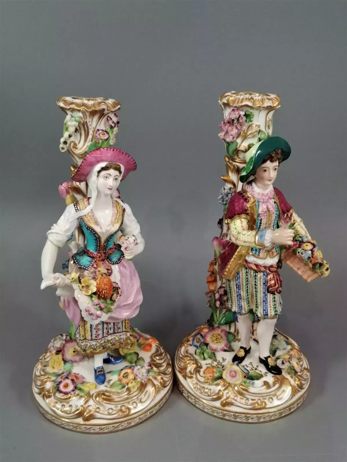 A Beautiful And Rare Pair Of Minton Porcelain Figural Candlesticks ,C.1835 photo vintage