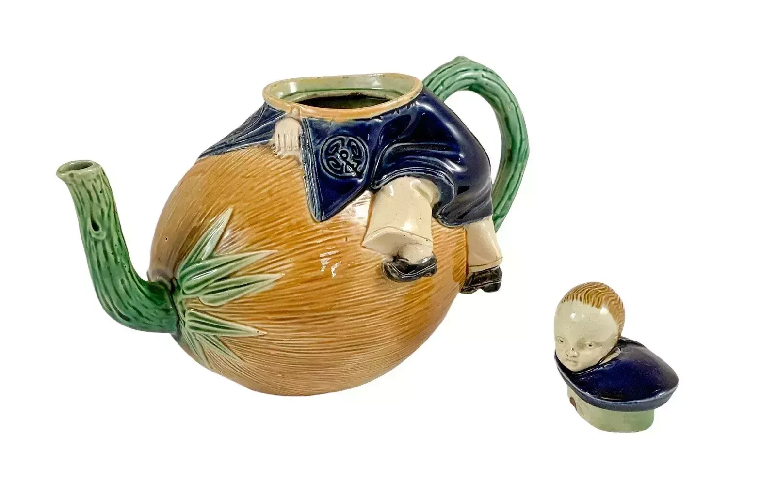 Antique Joseph Holdcroft Majolica Teapot Chinese Boy On A Melon,с.1870.Very Rare photo 750.0