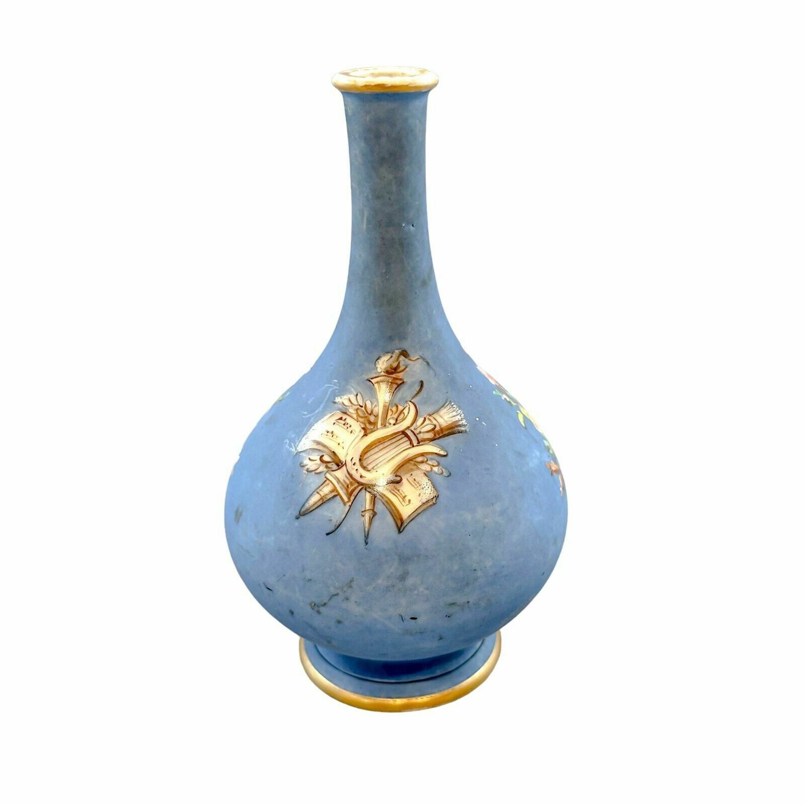 Antique French 19th Century Onion Shaped Blue Porcelain Vase Cherub Sea Monster photo for sale