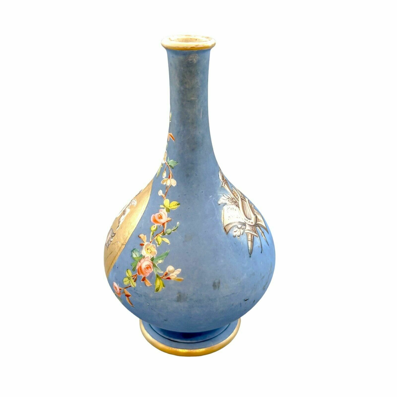 Antique French 19th Century Onion Shaped Blue Porcelain Vase Cherub Sea Monster photo Home Decor