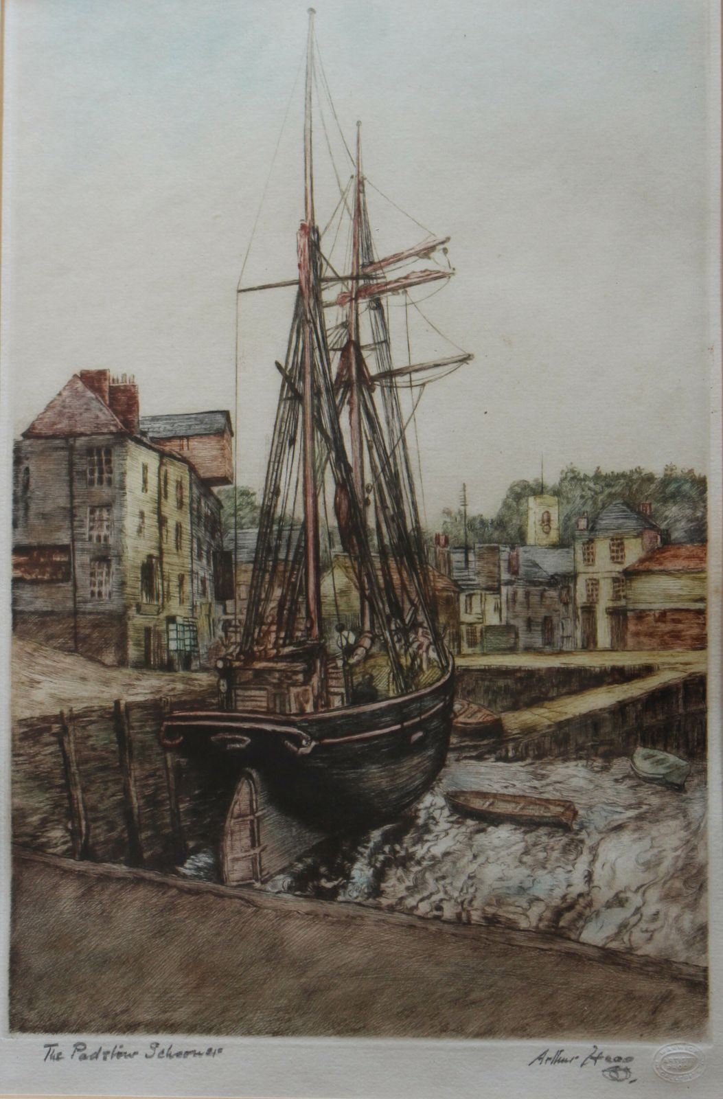 ‘The Padstow Schooner’  Mezzotint By Arthur Hogg photo 95.0
