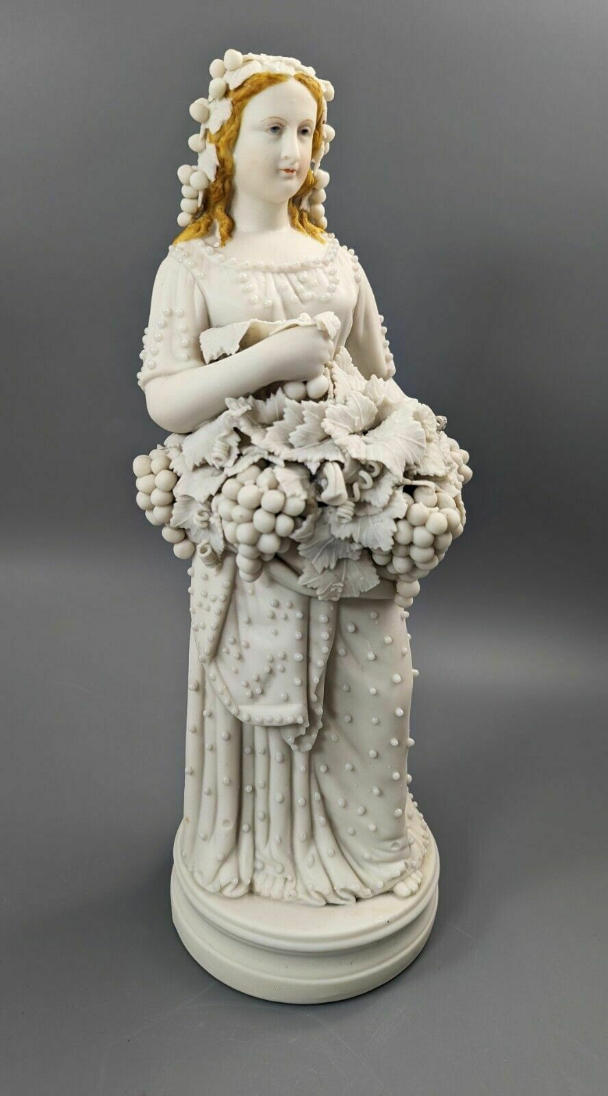 Lady With A Basket Of Grapes, Parian Ware Porcelain, Mid 19th Century photo vintage