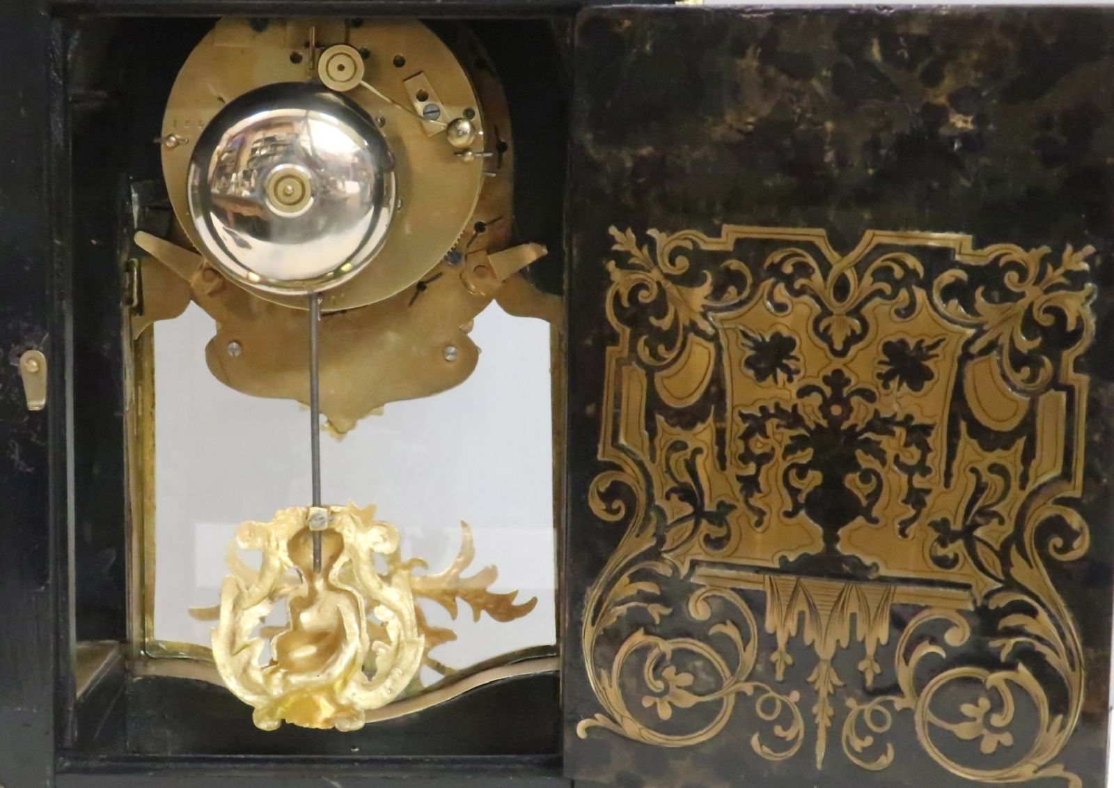 French Louis XIV Style Boulle Antique Mantel Clock photo vintage