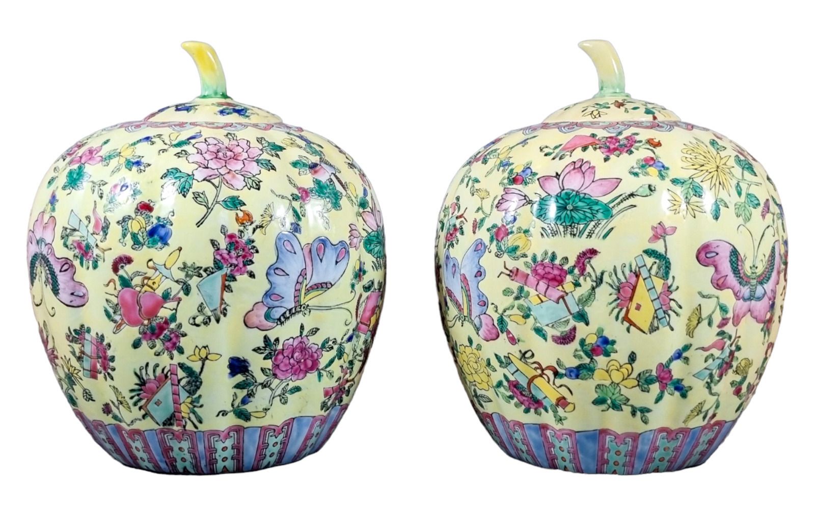 Guangxu Chinese Famille Jaune Melon Ginger Jars Lotus Flowers, Qianlong Red Mark photo Home Decor