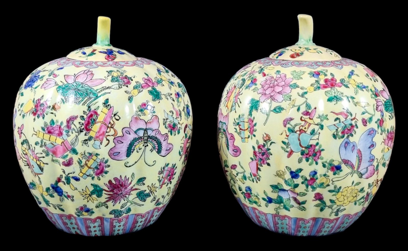 Guangxu Chinese Famille Jaune Melon Ginger Jars Lotus Flowers, Qianlong Red Mark photo 350.0