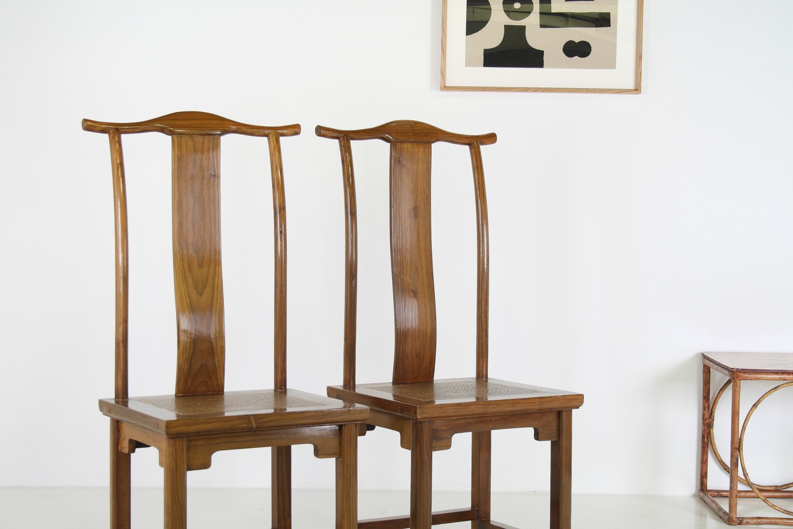 A Pair Of Lacquered Chinese Northern Elm Yoke Back ‘Officials Hat’ Chairs photo Furniture