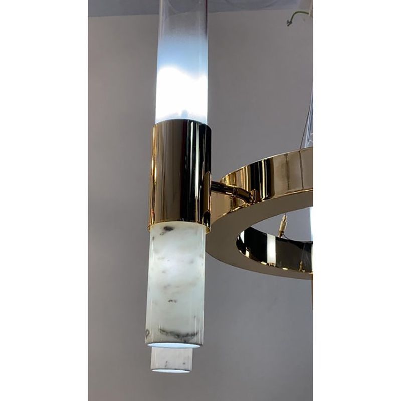 Contemporary Gold Ring Chandelier With Gradient White And Carrara Marble Glasses By Simoeng photo Lighting