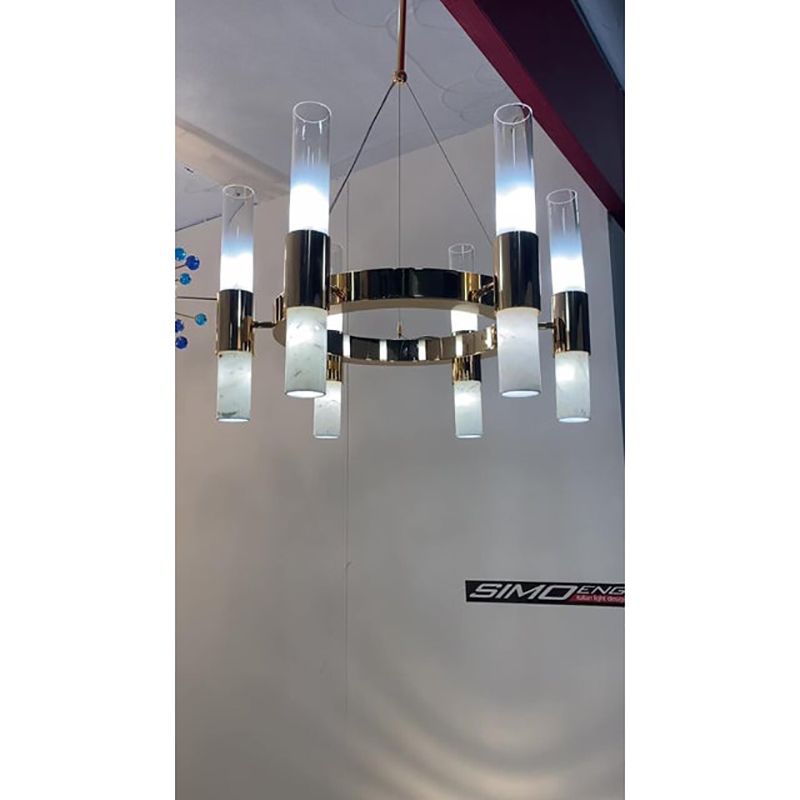 photo furniture Contemporary Gold Ring Chandelier With Gradient White And Carrara Marble Glasses By Simoeng
