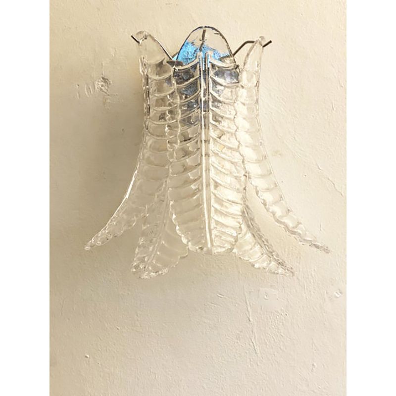 Set Of Two Contemporary Italian Transparent “Felci” Murano Glass Wall Sconce photo vinterior